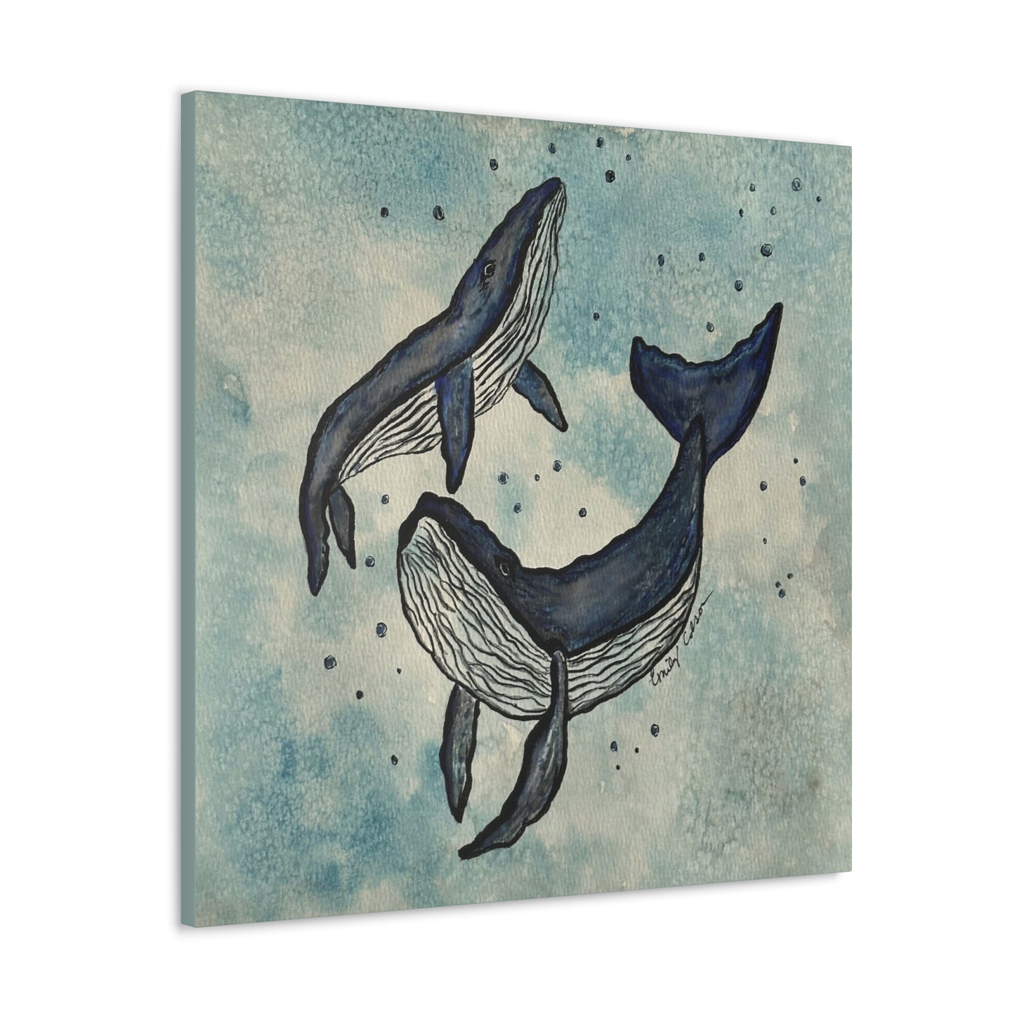 Whale Art Canvas Print - Ocean Blue Wall Decor for Marine Life Lovers