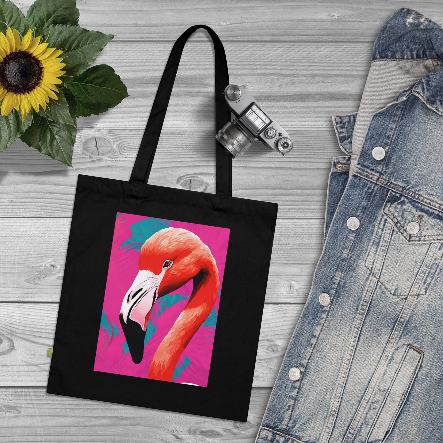 Vibrant Pink Flamingo Organic Cotton Tote Bag