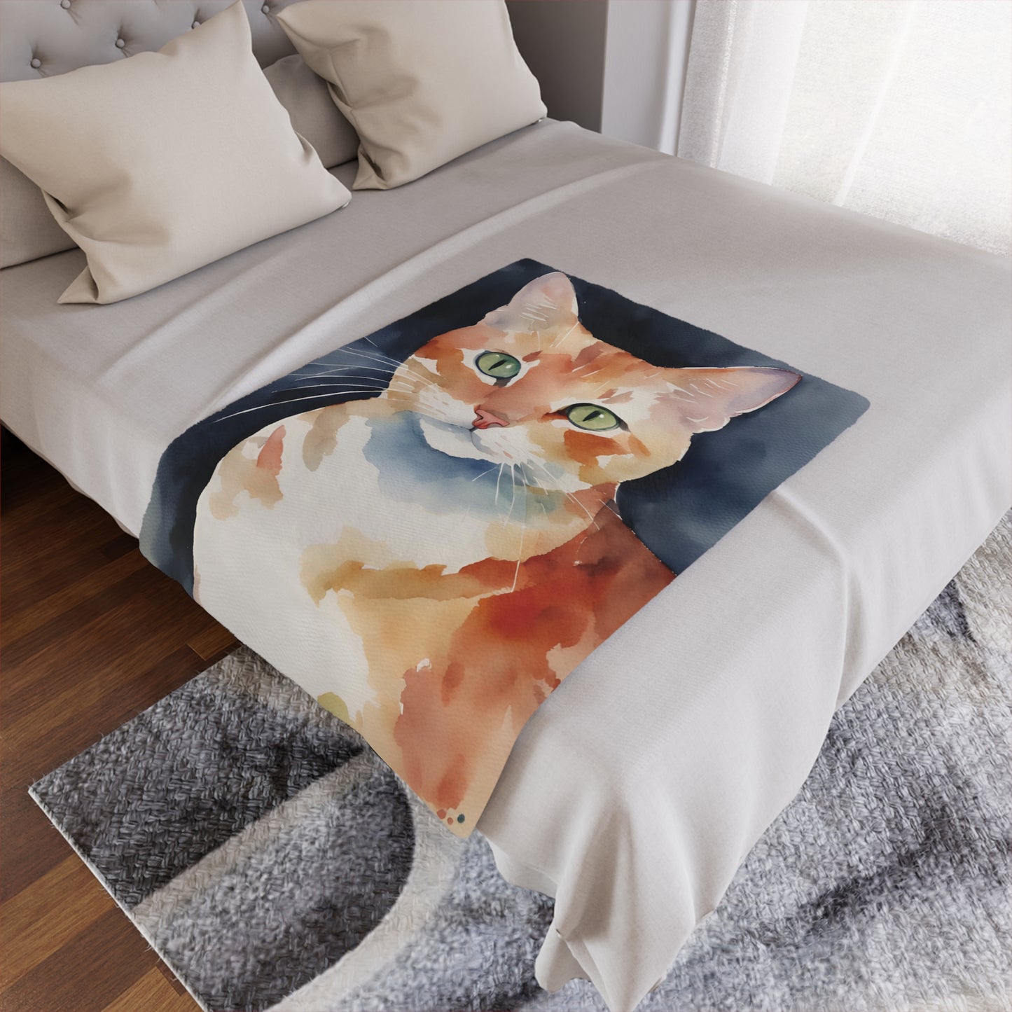 Watercolor Kitty Cat Soft Microfiber Blanket