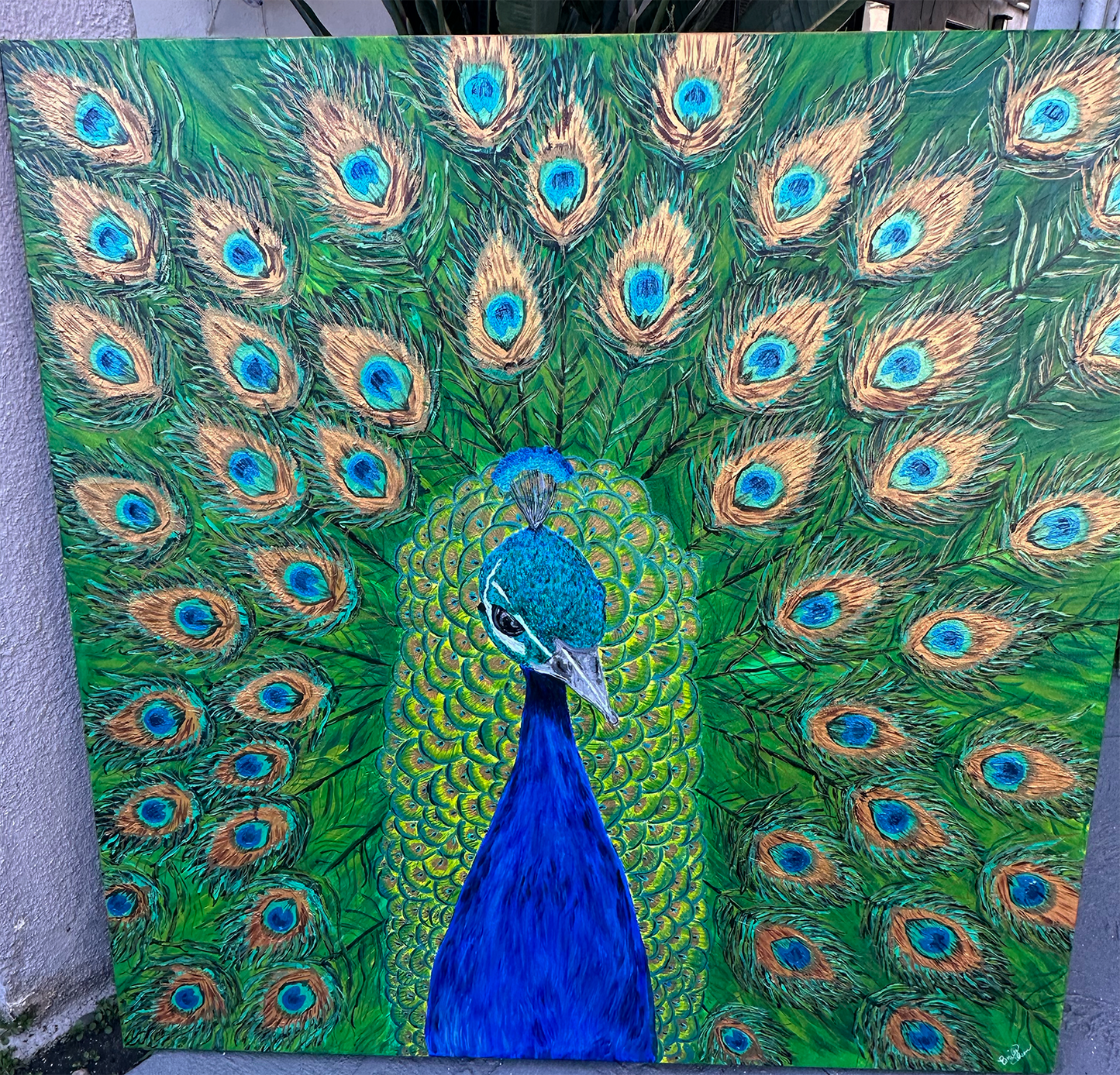 Stunning Royal Golden Peacock Acrylic Painting