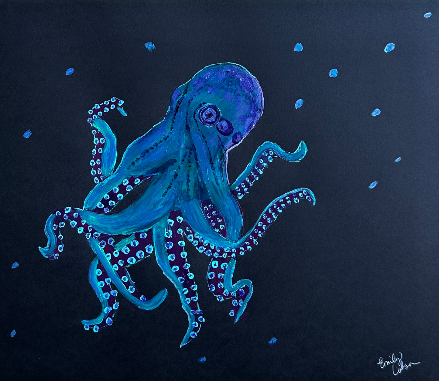 Mean Blue Acrylic Octopus Painting- Under The Sea Collection