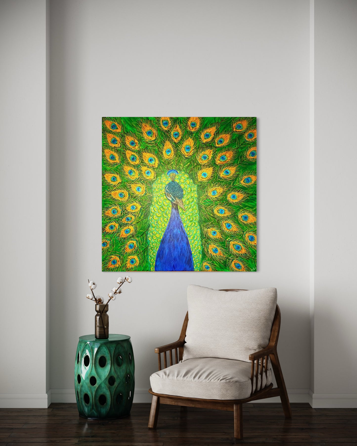 Stunning Royal Golden Peacock Acrylic Painting