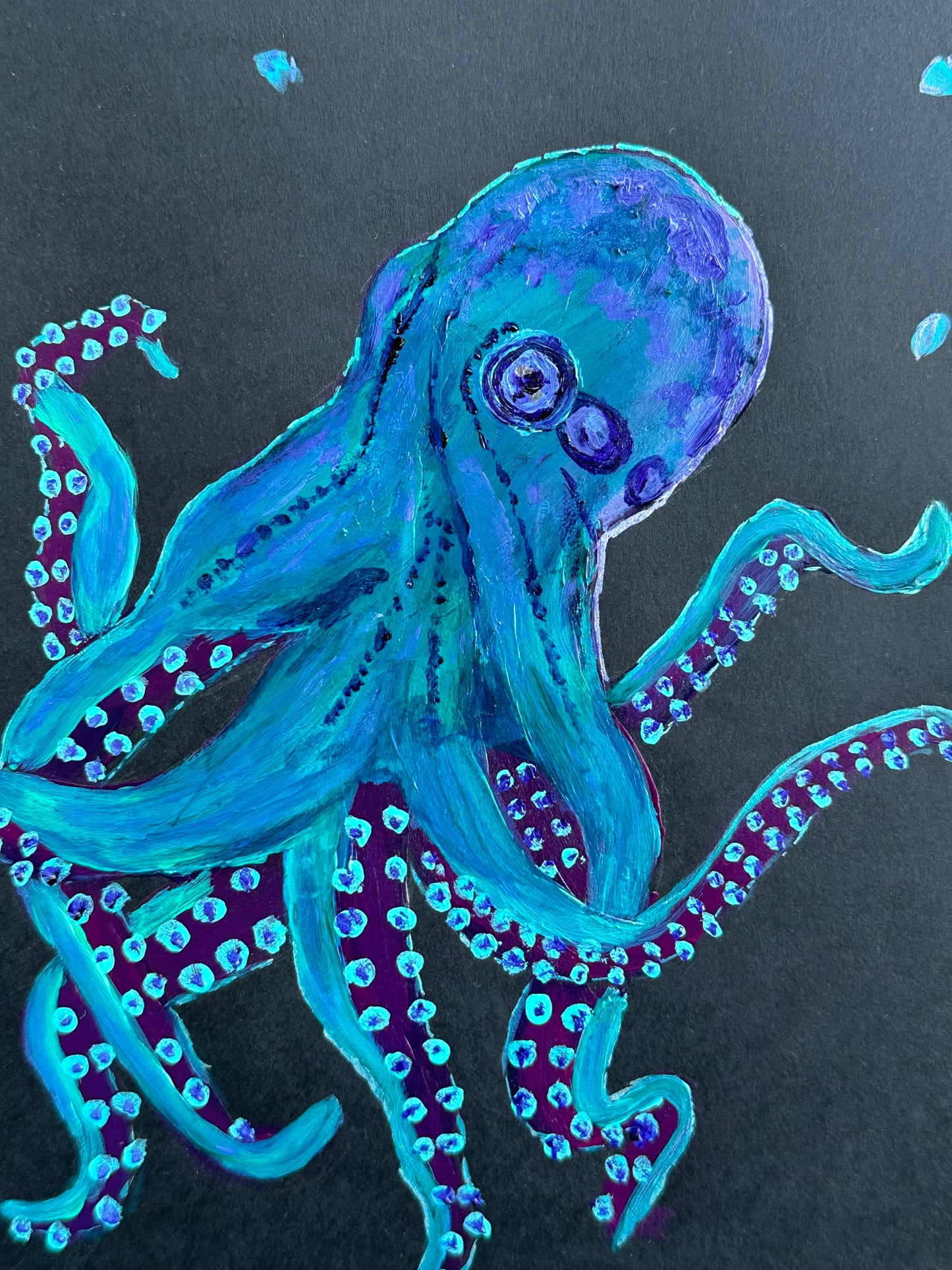 Mean Blue Acrylic Octopus Painting- Under The Sea Collection