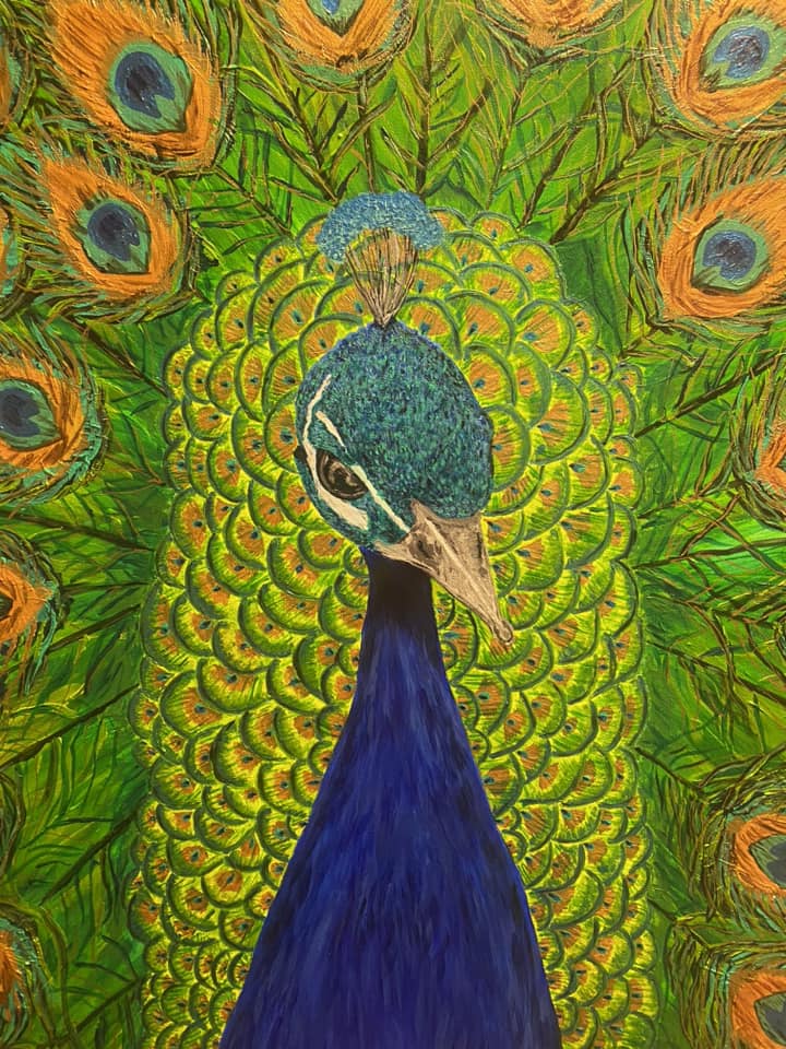 Stunning Royal Golden Peacock Acrylic Painting